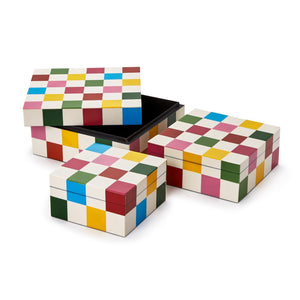 Two's Company Colorblock Set of 3 Covered Box - MDF/Resin