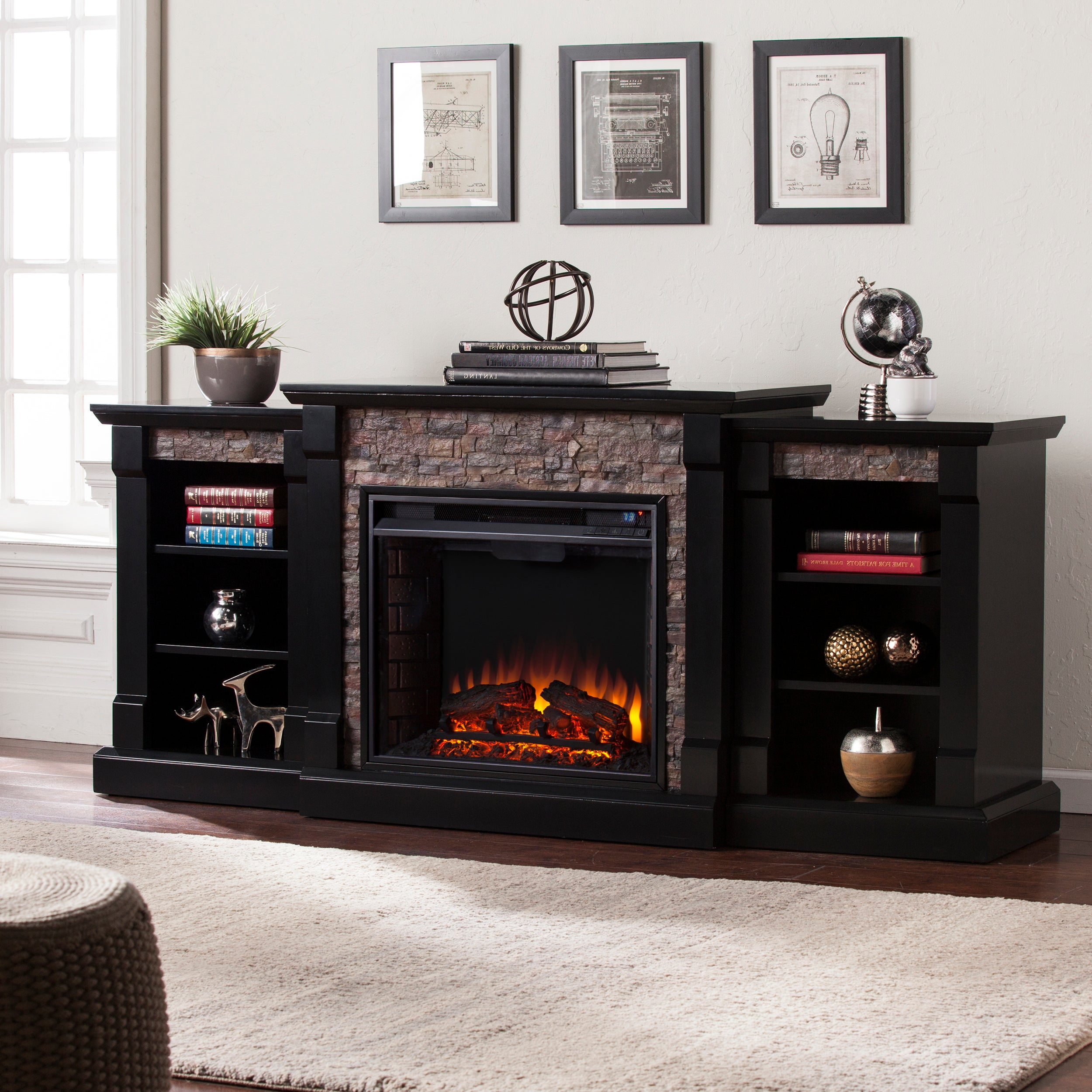 SEI Furniture Gallatin Electric Fireplace with Bookcases