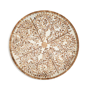 Two's Company Jaipur Palace Natural Inlaid Decorative Round Serving Tray - MDF/Mango Wood/Resin