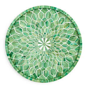Two's Company Grn/Wht Inlaid Decorative Round Serving Tray