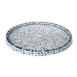 Two's Company Blue/Wht Triangle Inlaid Decorative Round Serving Tray