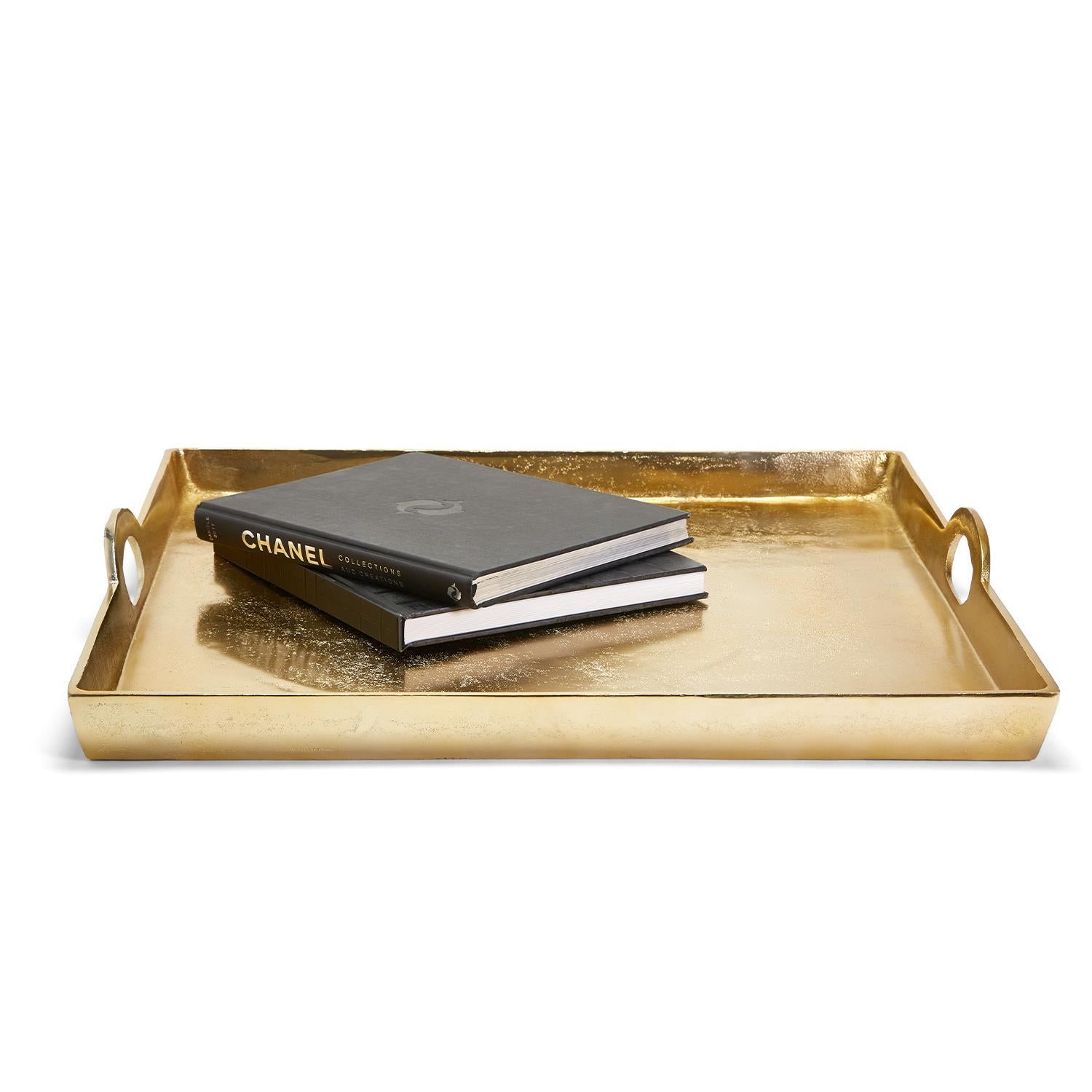 Two's Company Gold Hotel De Ville Decorative Square Tray Recycled Aluminum