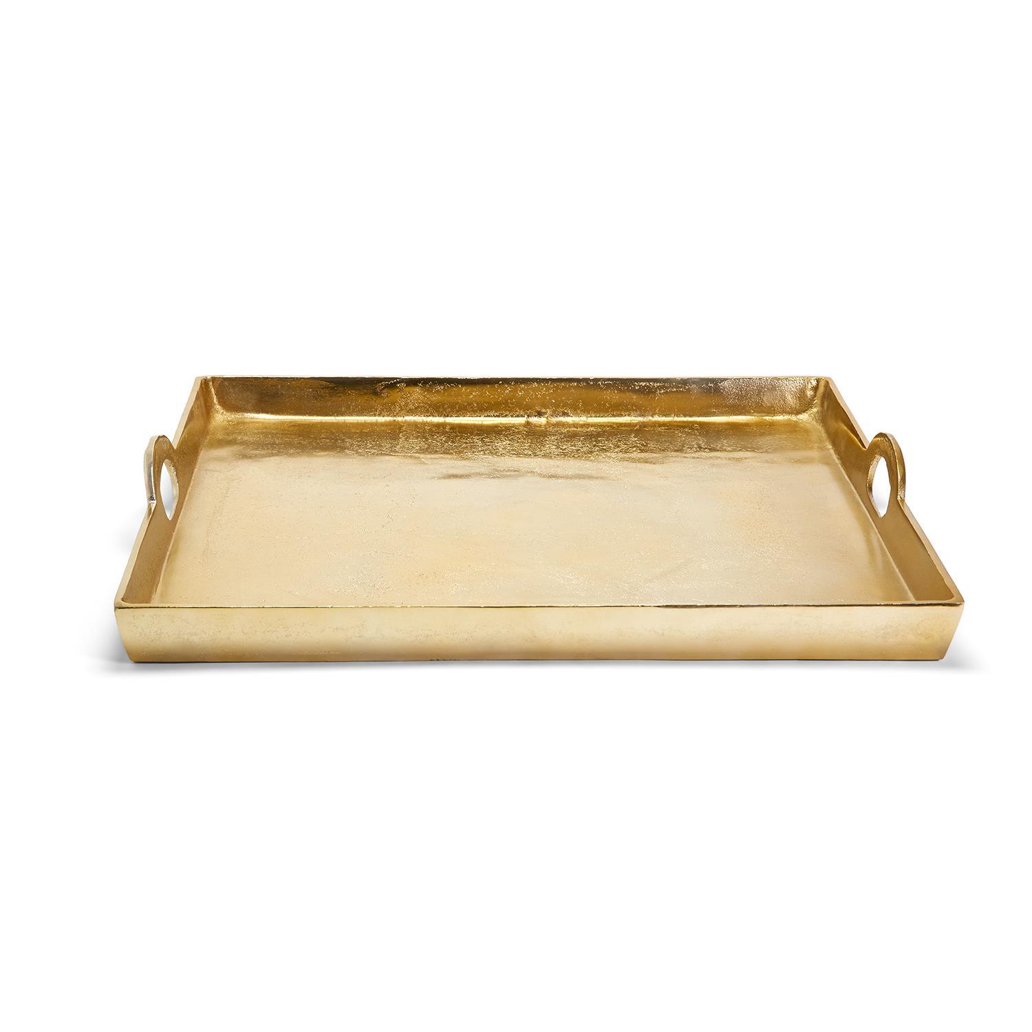 Two's Company Gold Hotel De Ville Decorative Square Tray Recycled Aluminum