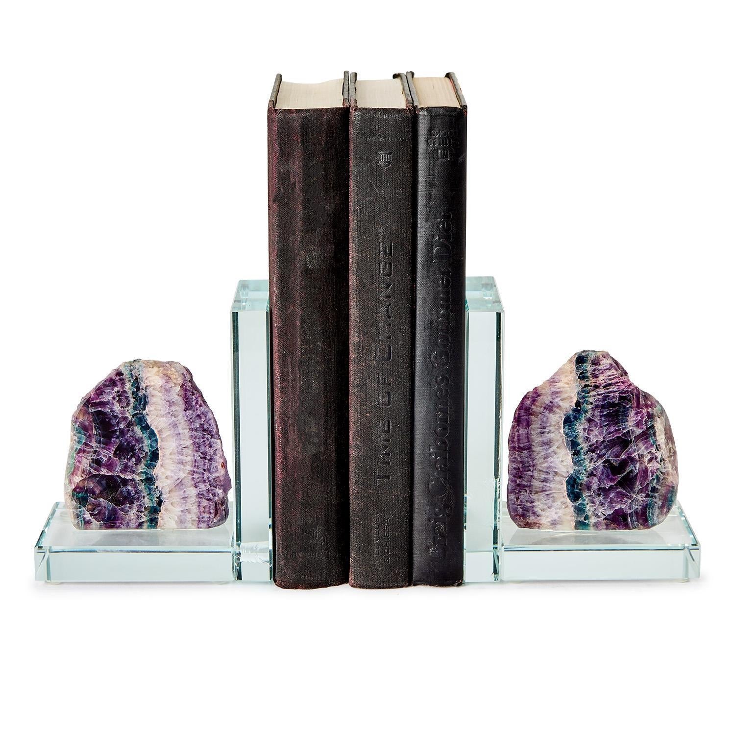 Two's Company Set of 2 White Quartz Crystal Bookends
