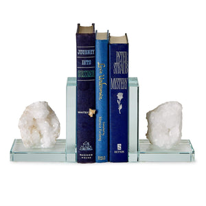 Two's Company Set of 2 White Quartz Crystal Bookends