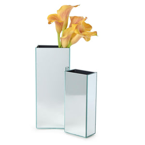 Two's Company Set of 2 Mirrored Square Vases