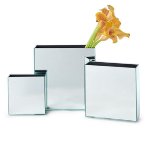 Two's Company Set of 3 Mirrored Square Vases