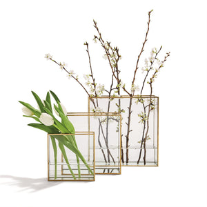 Two's Company Windows Square Vases with Gold Metal Trim (set of 3)
