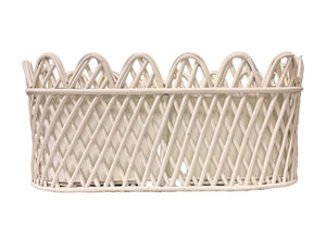 The Enchanted Home Jumbo White Oval Rattan Scalloped Planter
