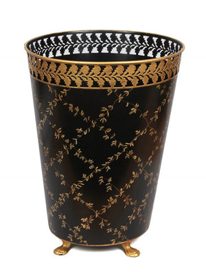 The Enchanted Home Black Pierced Gold Leaf Wastepaper Basket