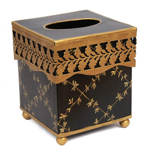 The Enchanted Home Black Pierced Gold Leaf Tissue Holder