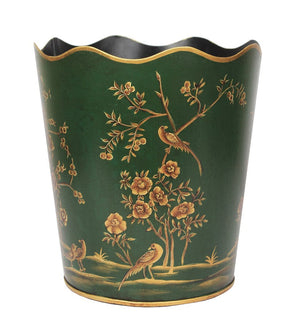 The Enchanted Home Moss Green & Gold Scalloped Wastepaper Basket
