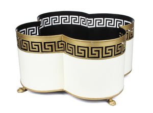 The Enchanted Home Ivory & Gold Greek Key Boarder Quatrefoil Planter