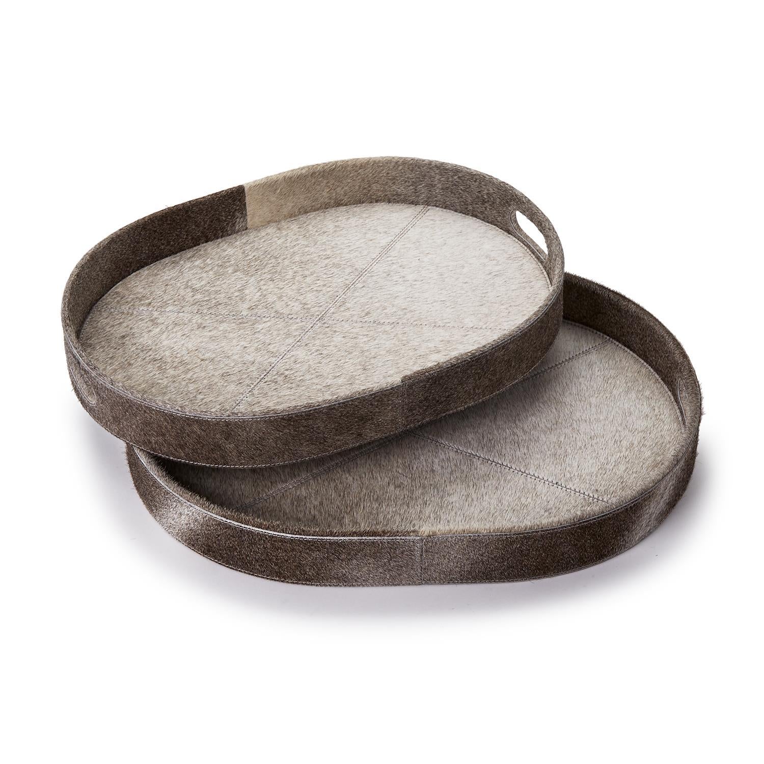 Jasper Set of 2 Cowhide Grey Tray - Genuine Cowhide