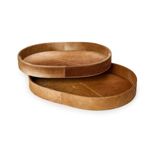 Two's Company Set of 2  Brown Cowhide Tray