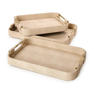 Tozai Home Set of 3 Cream Shagreen Rectangle Trays - MAC100CR-S3