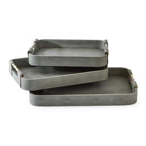 Tozai Home Set of 3 Grey Shagreen Rectangle Trays - MAC100GY-S3