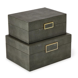 Tozai Home Set of 2 Grey Shagreen Boxes - MAC102GY-S2