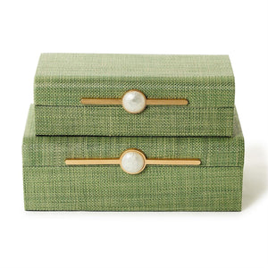 Tozai Home Monaco Green Faux Seagrass Set of 2 Nested Decorative Boxes - MAC103GRN-S2