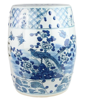The Enchanted Home Bird and Floral Garden Seat with Raised Blue Dots