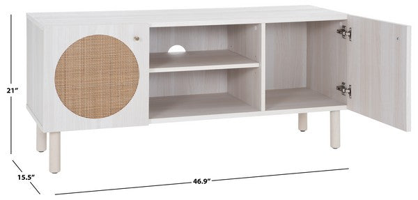 Safavieh Ophelia 2 Door 2 Shelf Media Stand, MED9615 - Bleached White / Natural Rattan
