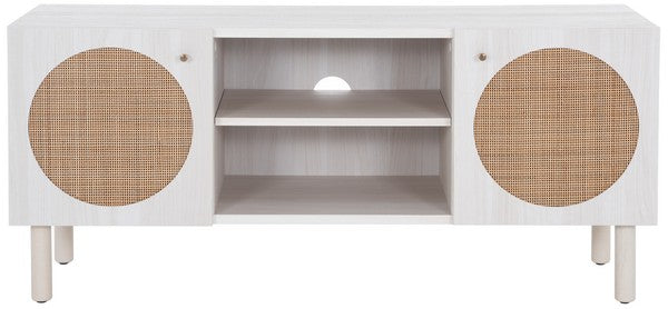 Safavieh Ophelia 2 Door 2 Shelf Media Stand, MED9615 - Bleached White / Natural Rattan