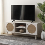 Safavieh Ophelia 2 Door 2 Shelf Media Stand, MED9615 - Bleached White / Natural Rattan