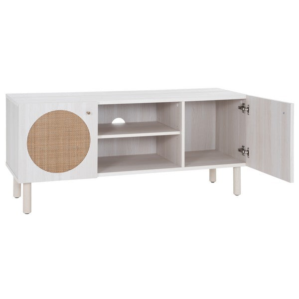 Safavieh Ophelia 2 Door 2 Shelf Media Stand, MED9615 - Bleached White / Natural Rattan