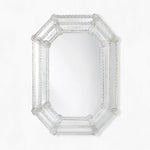 Clear octagonal Murano glass mirror with etched design.
