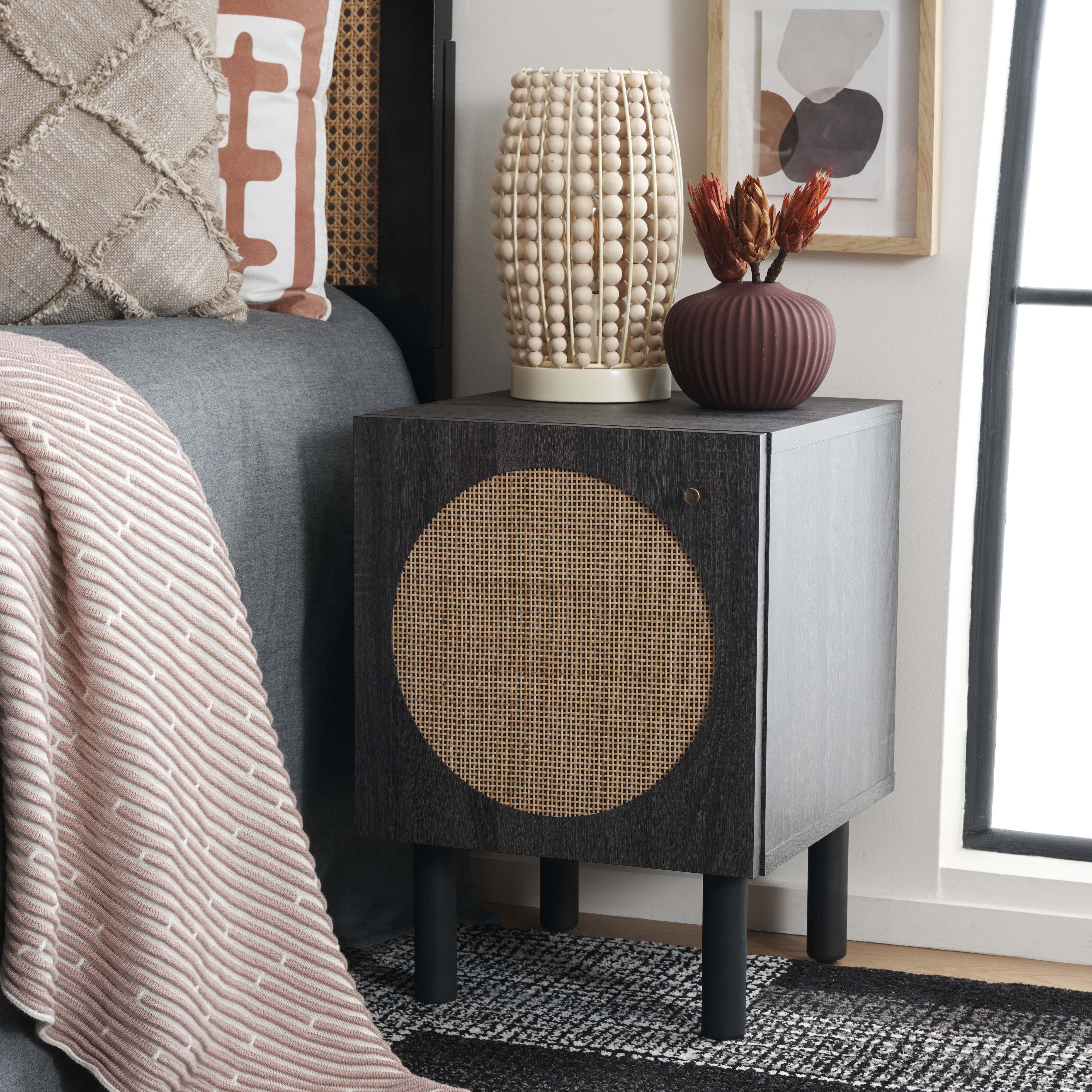 Safavieh Ophelia 1 Door Nightstand - NST9603 - Distressed Black / Natural