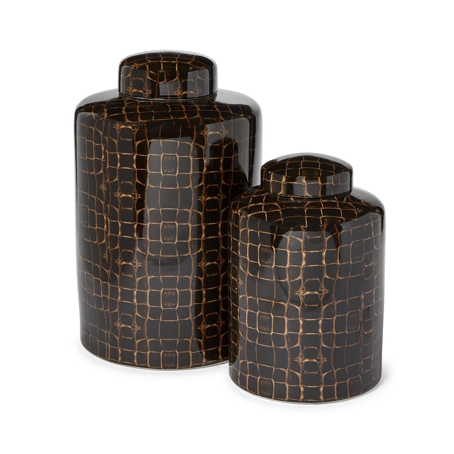 Two's Company Set of 2 Covered Jar w Dark Tortoise