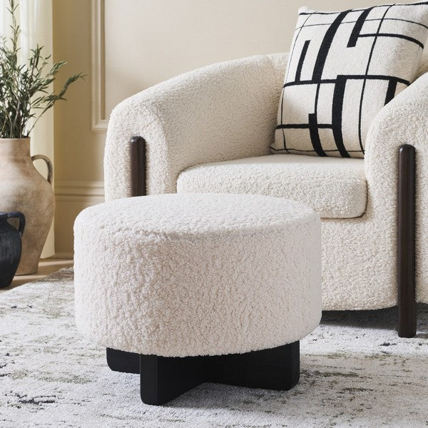 Safavieh Alistair Round Ottoman, OTT4503 - Off White / Black