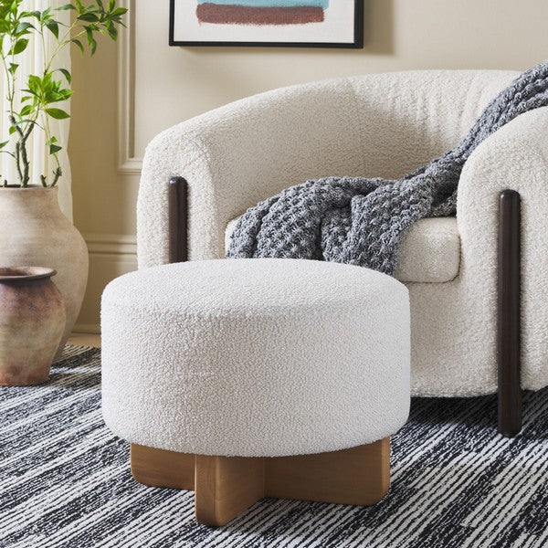 Safavieh Riah Boucle Round Ottoman, OTT4504 - Off White / Natural