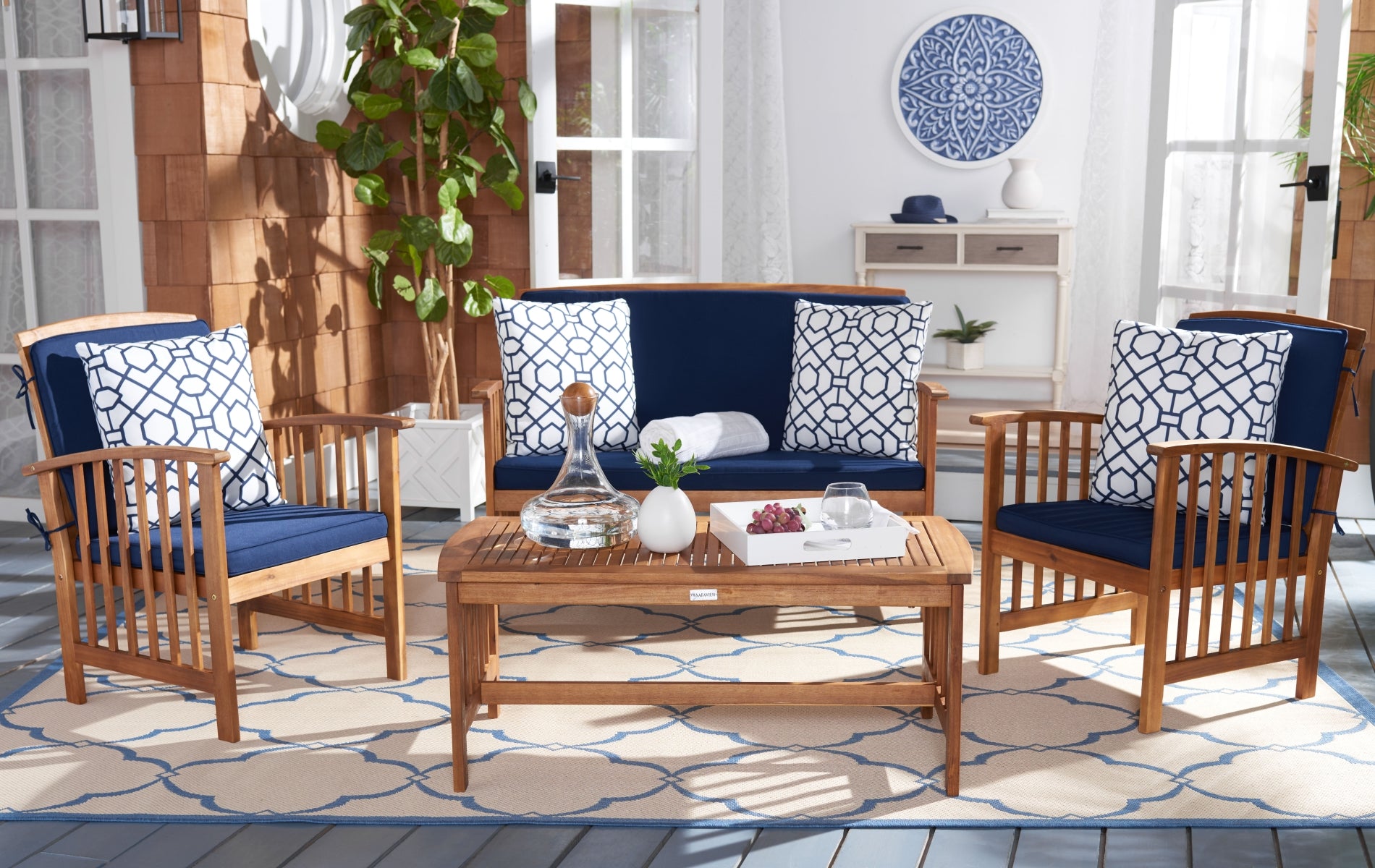 NATURAL / NAVY / BLUE & WHITE MOSAIC PILLOWS