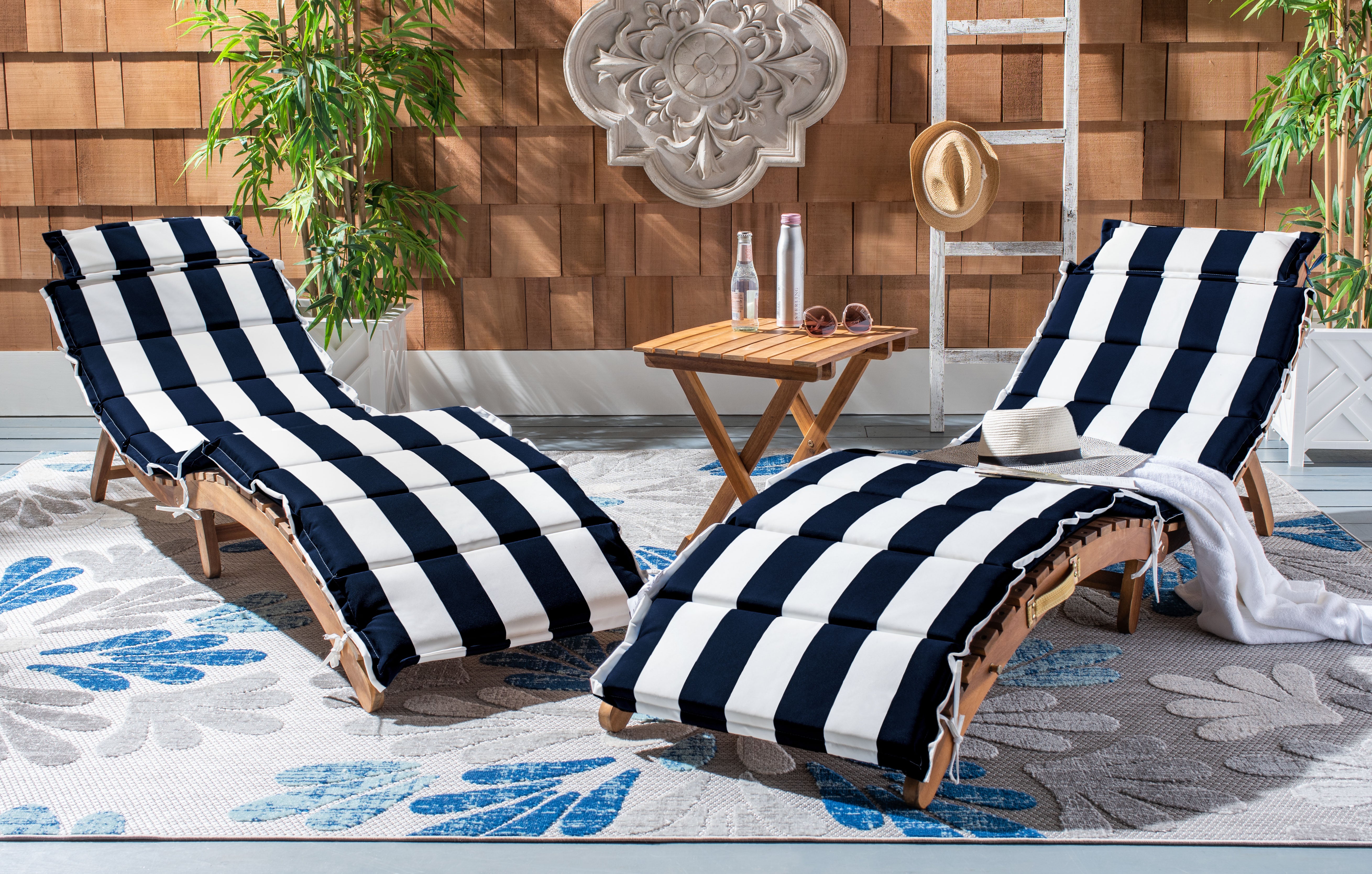 Safavieh Pacifica 3 Piece Lounge Set , PAT7020 - Natural / Navy Stripe