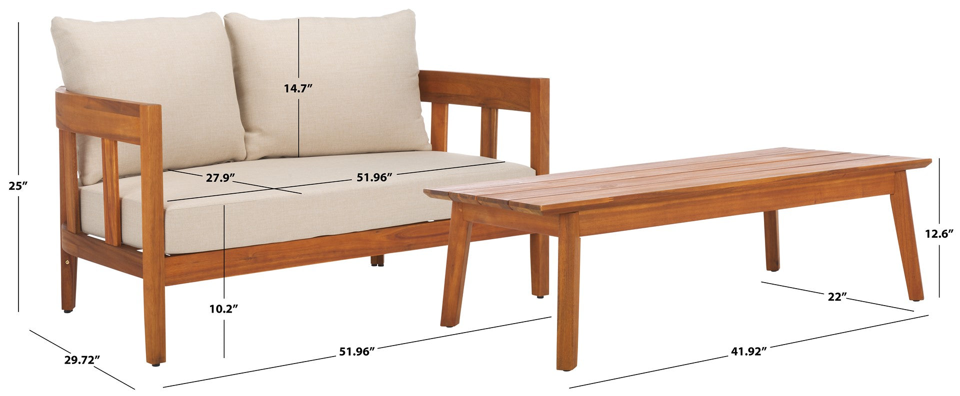 Safavieh Owen Bench + Table, PAT7086 - Natural / Taupe
