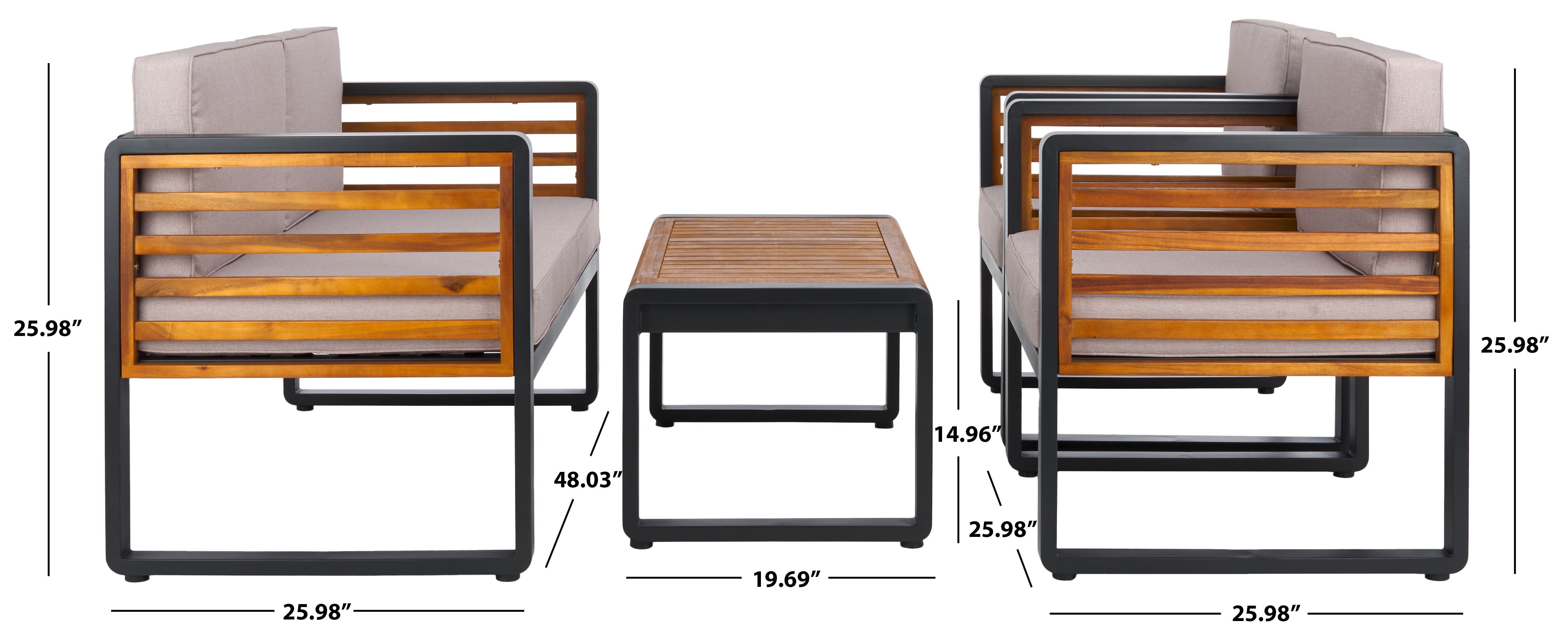 Safavieh Vesta 4 Pc Living Set, PAT7737 - Black / Light Grey
