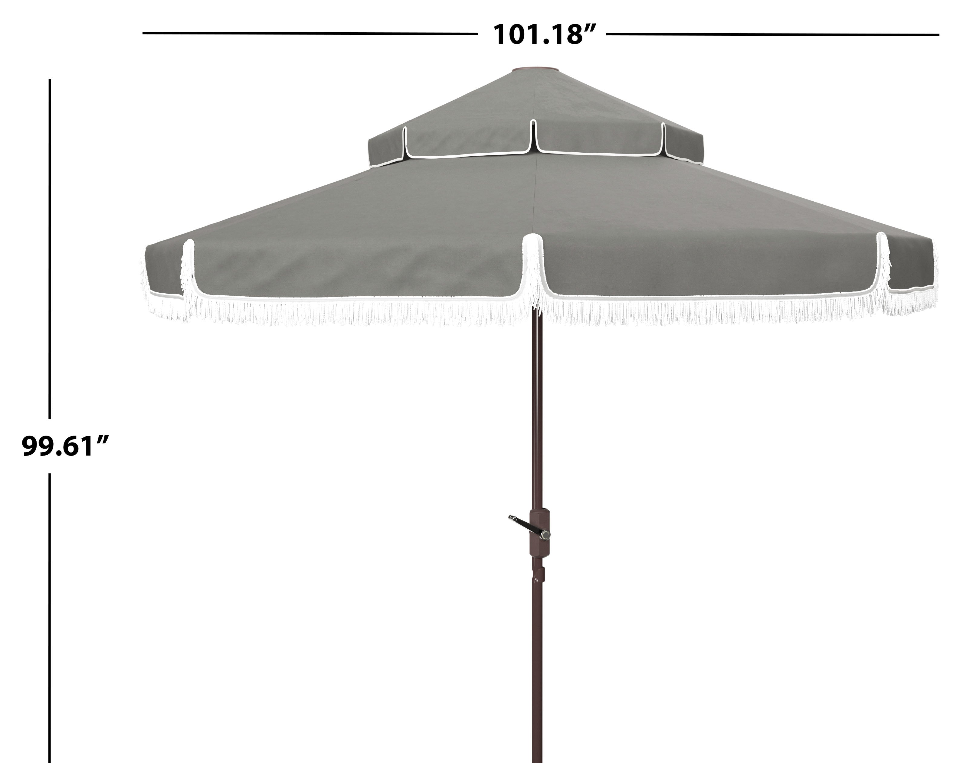 Safavieh Milan Fringe 9Ft Double Top Crank Umbrella , PAT8208 - Grey