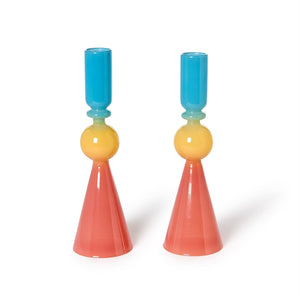 Tozai Home Set of 2 Multi Colored Glass Candle Holder - PEH033-S2