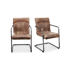 Moe's Home Collection - Ansel Arm Chair Grazed Brown Leather-Set Of Two - PK-1052-03