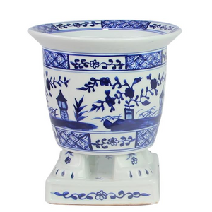 The Enchanted Home Dark Blue Footed Village Scene Planter