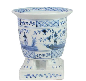 The Enchanted Home Light Blue Footed Village Scene Planter