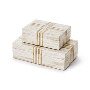 Two's Company Monaco Set of 2 Covered Box - Bone/MDF
