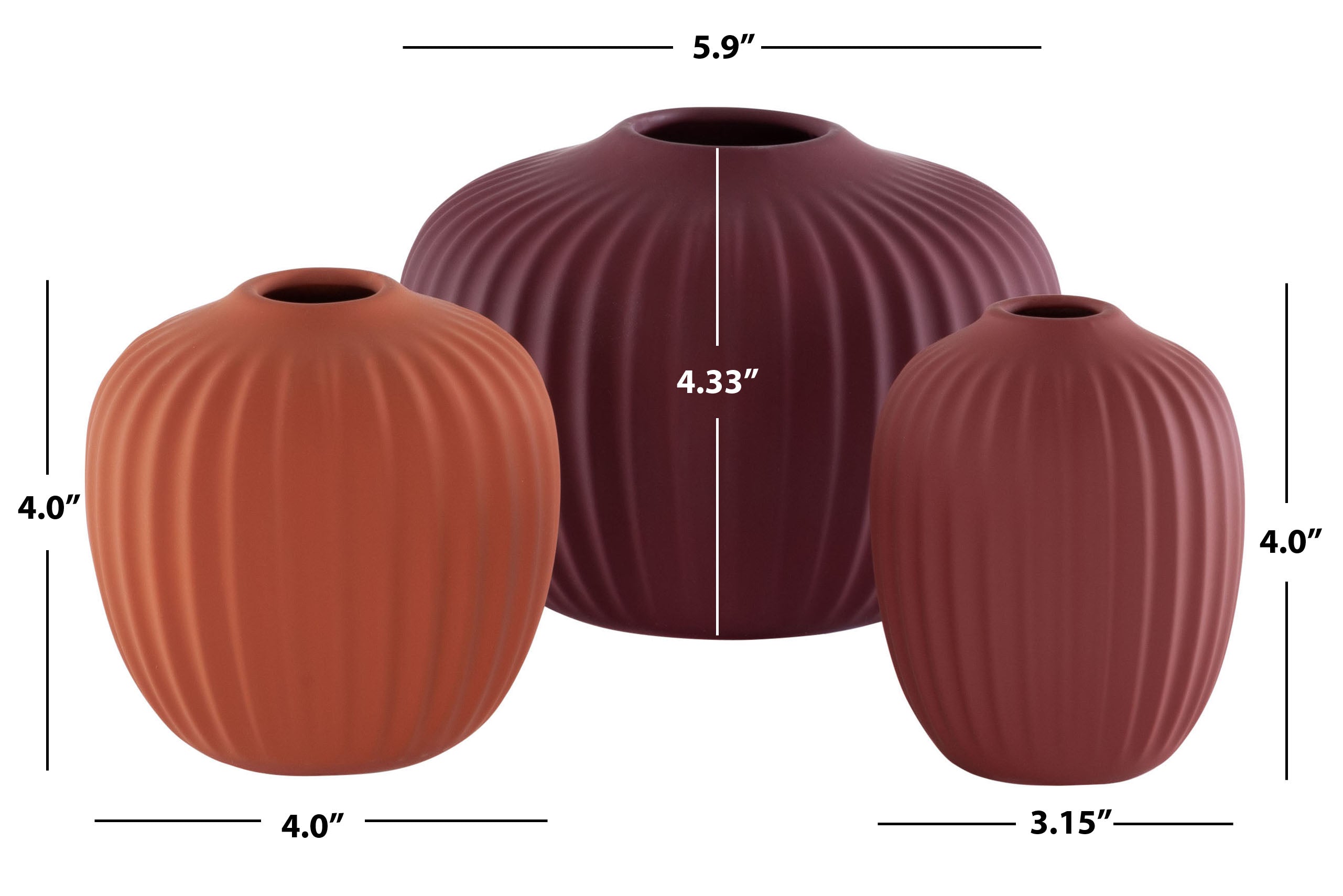Safavieh Jacie Ceramic Vase (Set of 3), RDC4000 - Amaranth / Dark Orange / Orange