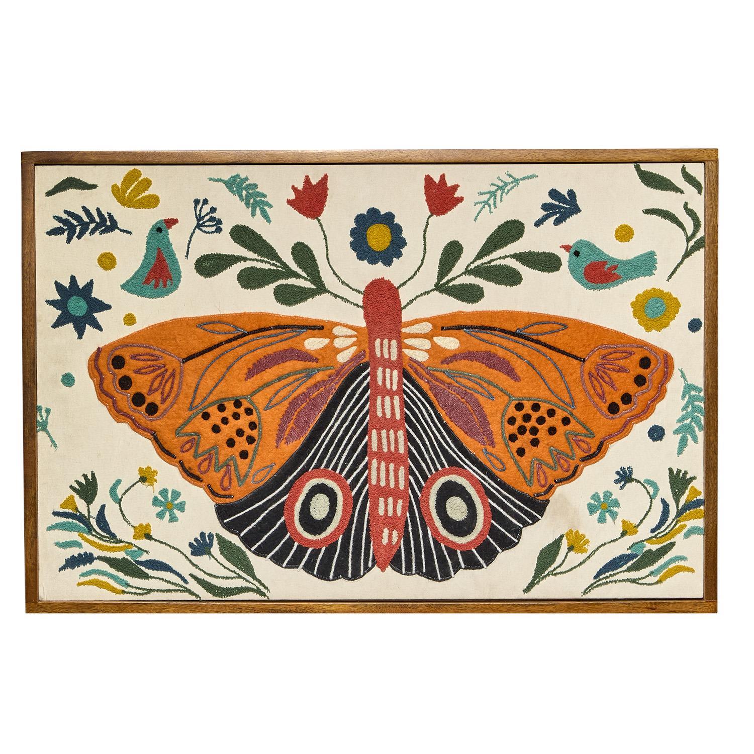 Two's Company Butterfly Embroidered Wall Art