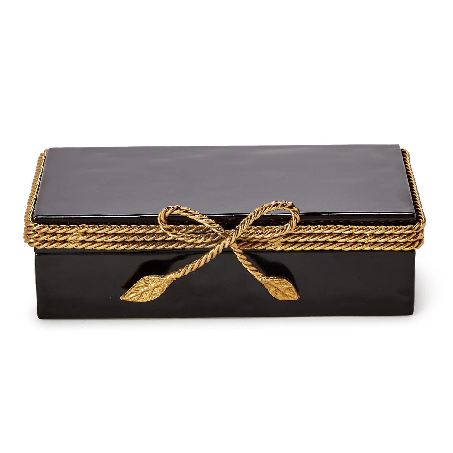 Two's Company Golden Bow Enamel Covered Box