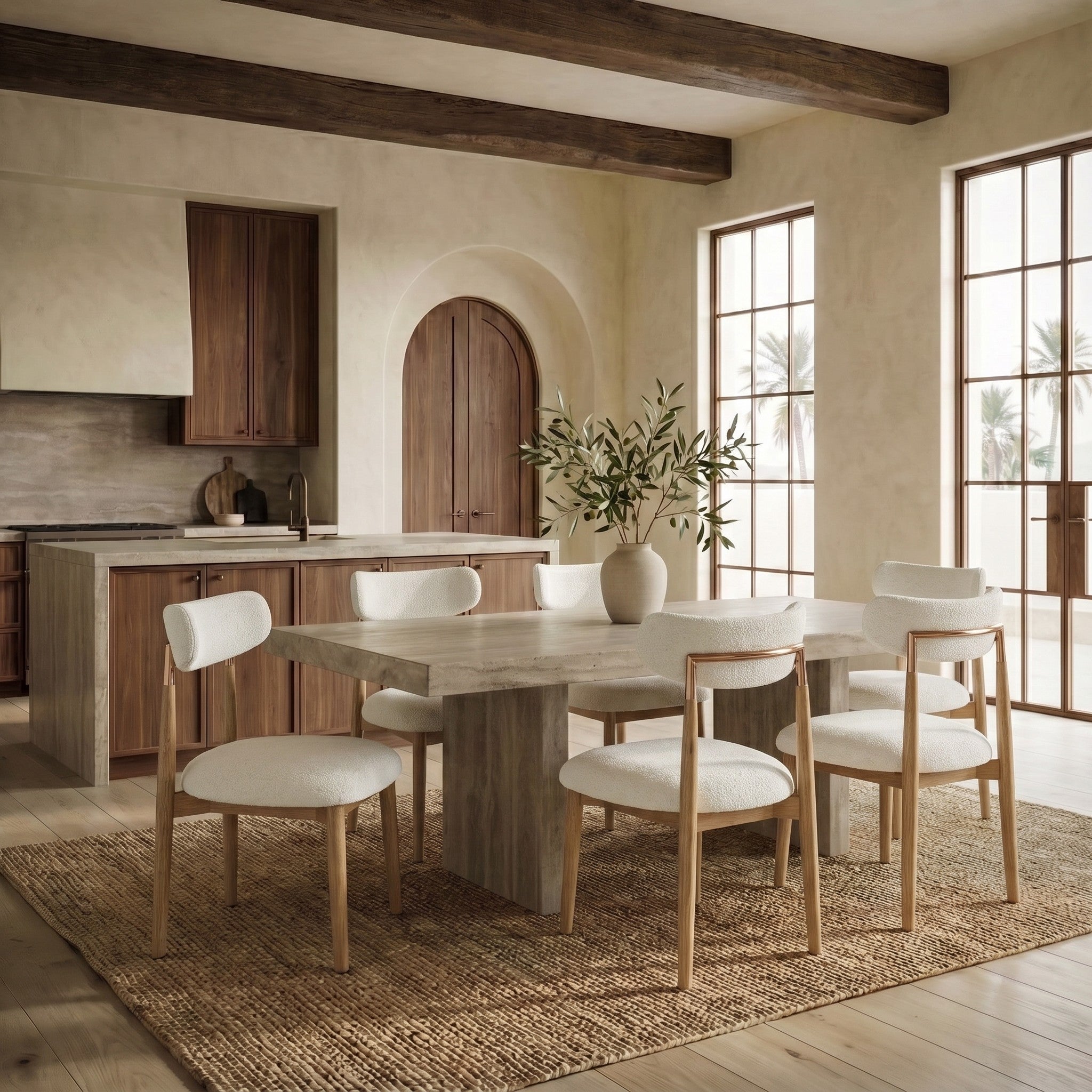 Marisol Boucle Dining Chair – WHITE / NATURAL