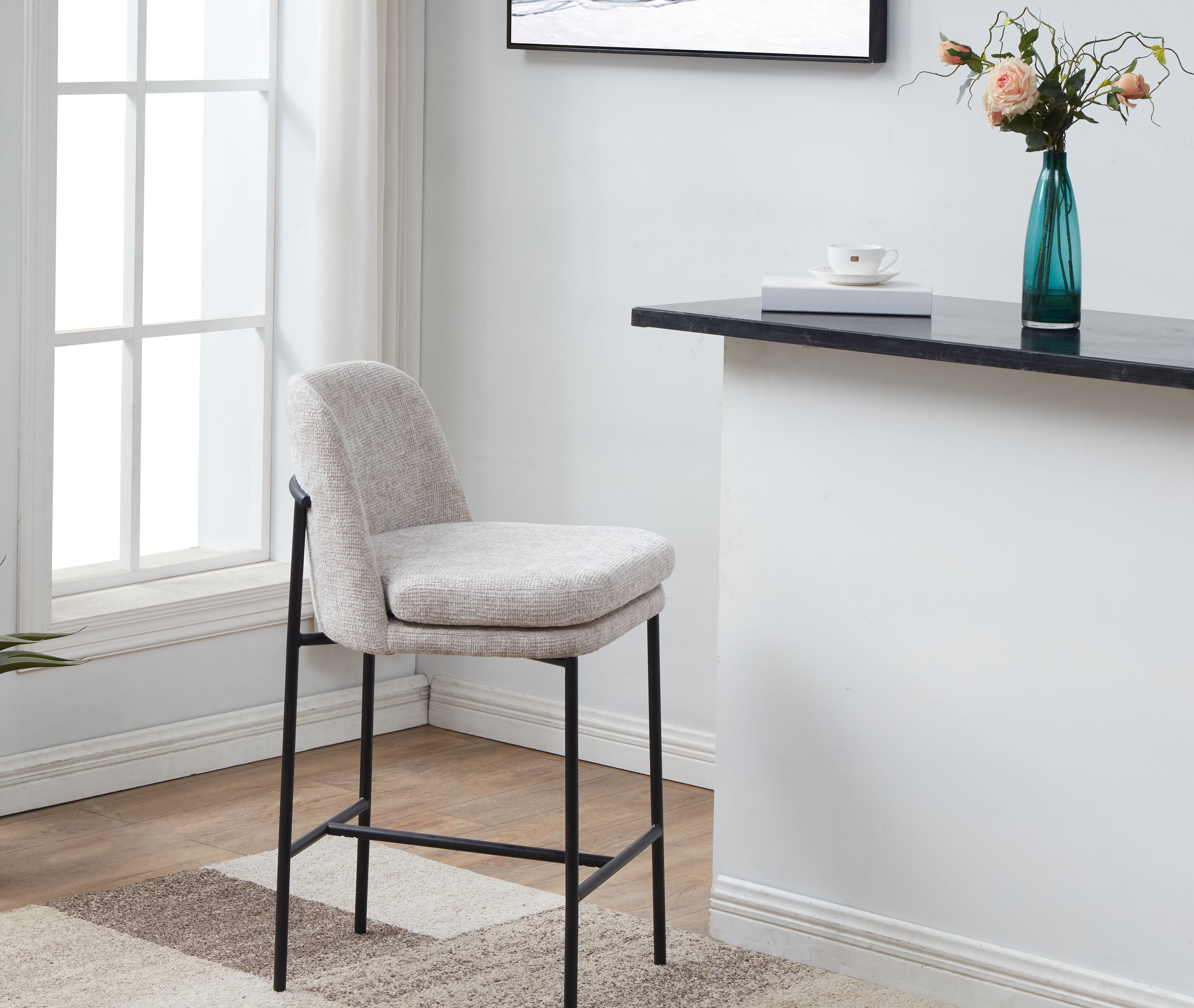 Safavieh Couture Tamarie Chenille Counter Stool, SFV4836 - Light Grey / Black