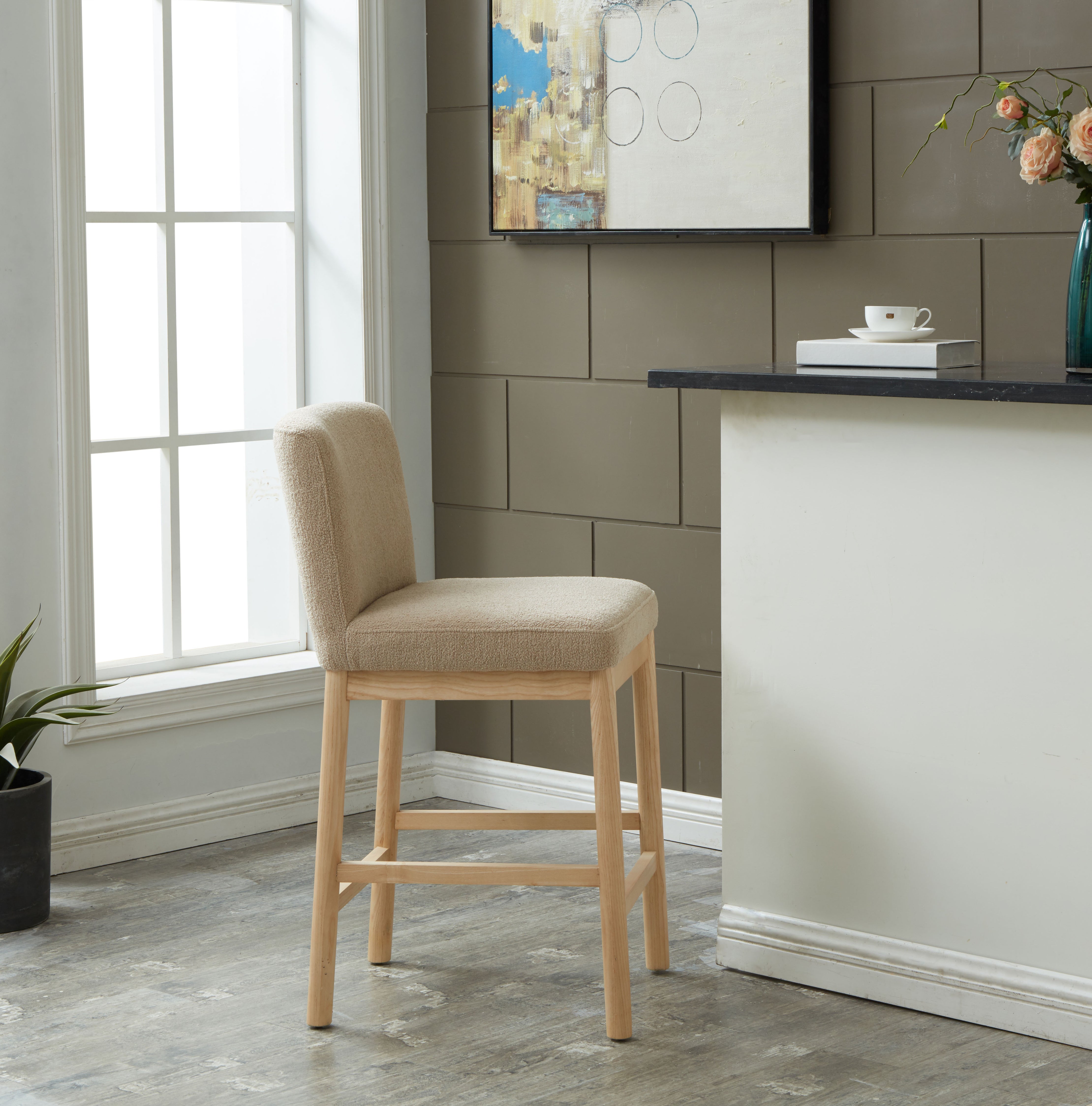 Safavieh Couture Halcy Boucle Counter Stool, SFV4838 - Oatmeal / Natural