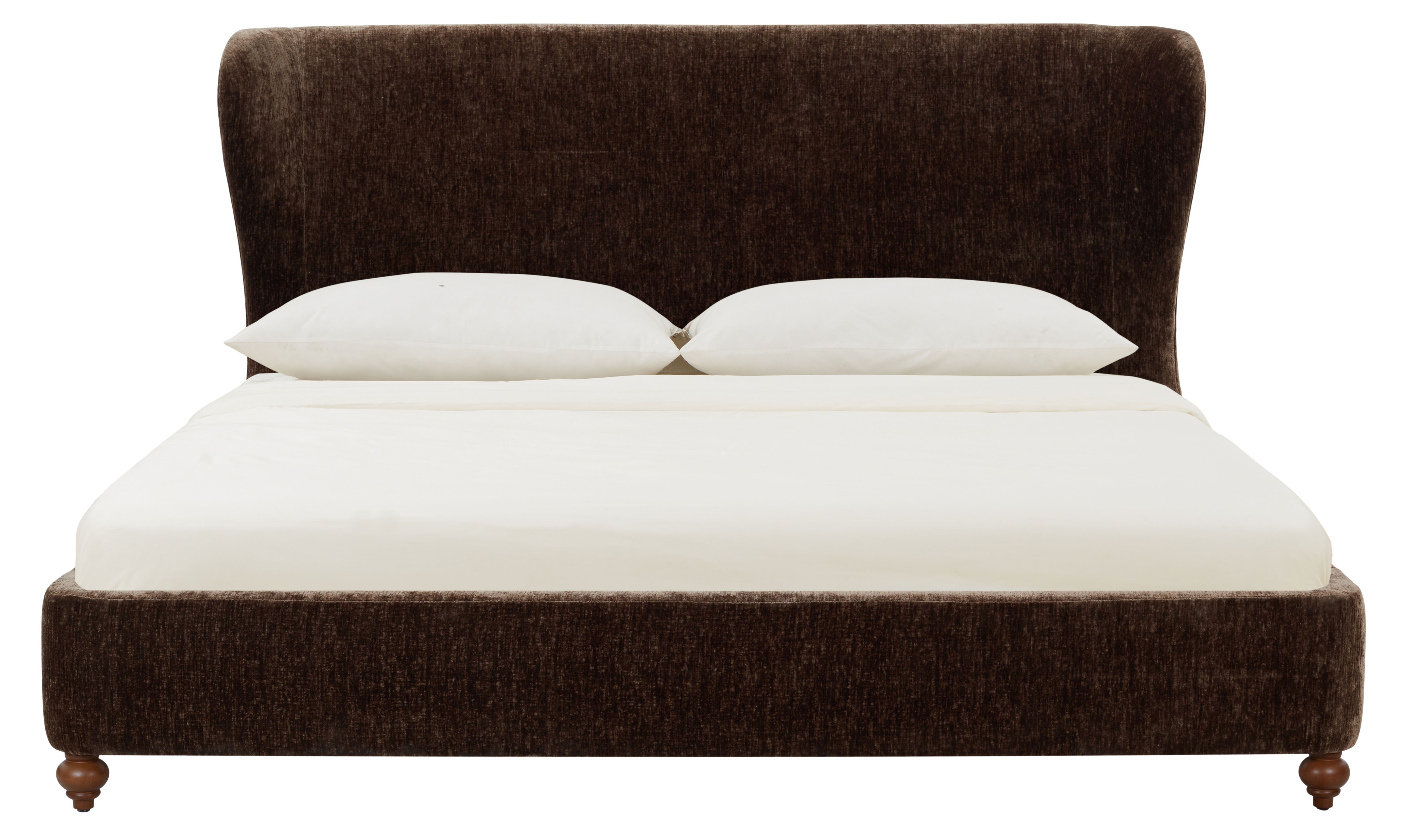 Lakelyn Chenille Wingback Bed – BROWN / WALNUT